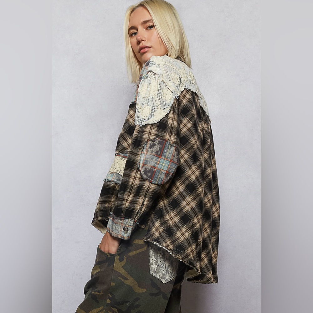 POL “Whiskey Lace Flannel” | Black/Teal | Personal Closet Archive 🗝️
